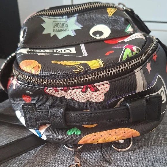 Dream Control Black Graphic Snack Pattern Mini Backpack - Picture 2 of 8